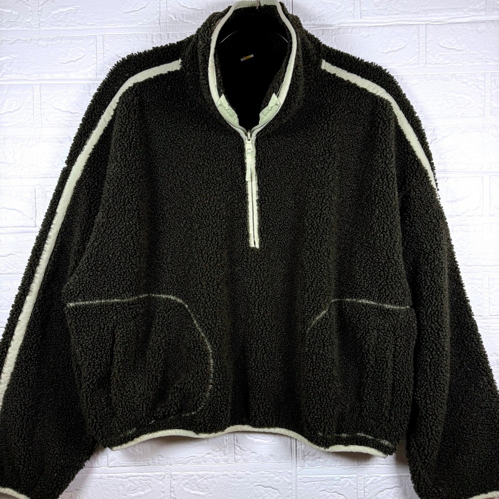 Fleece Pullover Women XL Green Quarter Zip Sherpa Sweatshirt